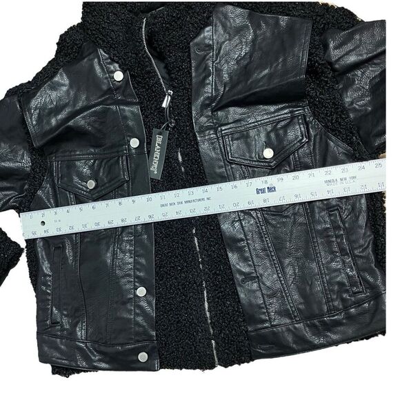 Blank NYC Jacket S Black Sherpa Oversized Vegan Leather Trucker Funnel Zip Comfy - Picture 6 of 14